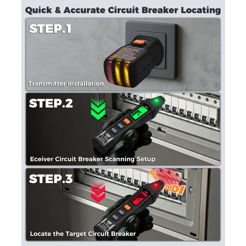 ⚡Tired of guessing which breaker controls your outlet? Digital Circuit Breaker Finder with Built-in Socket Tester