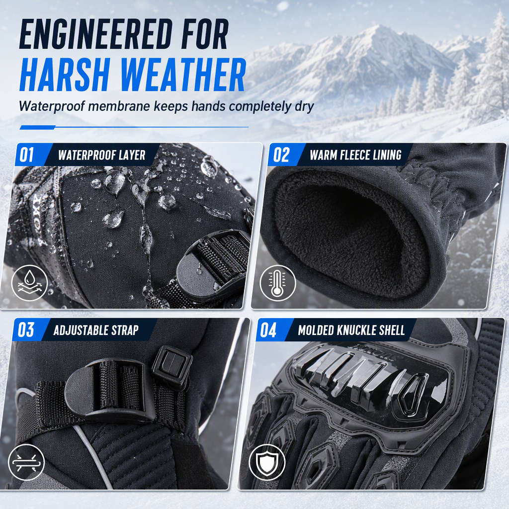 🏍️ Thickened Waterproof Winter Motorcycle Gloves, Touchscreen Friendly