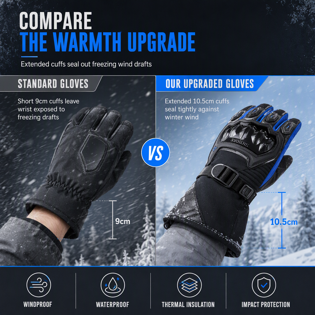 🏍️ Thickened Waterproof Winter Motorcycle Gloves, Touchscreen Friendly