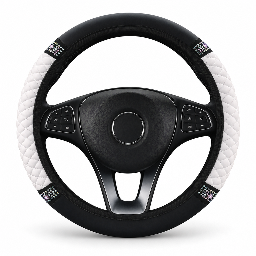 💎Glitter Crystal Steering Wheel Cover | Elastic Leather, Non-Slip, Bling Rhinestone Auto Interior Wheel Protector
