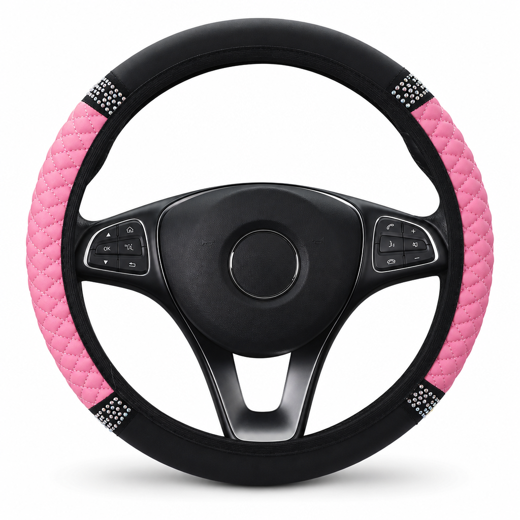 💎Glitter Crystal Steering Wheel Cover | Elastic Leather, Non-Slip, Bling Rhinestone Auto Interior Wheel Protector