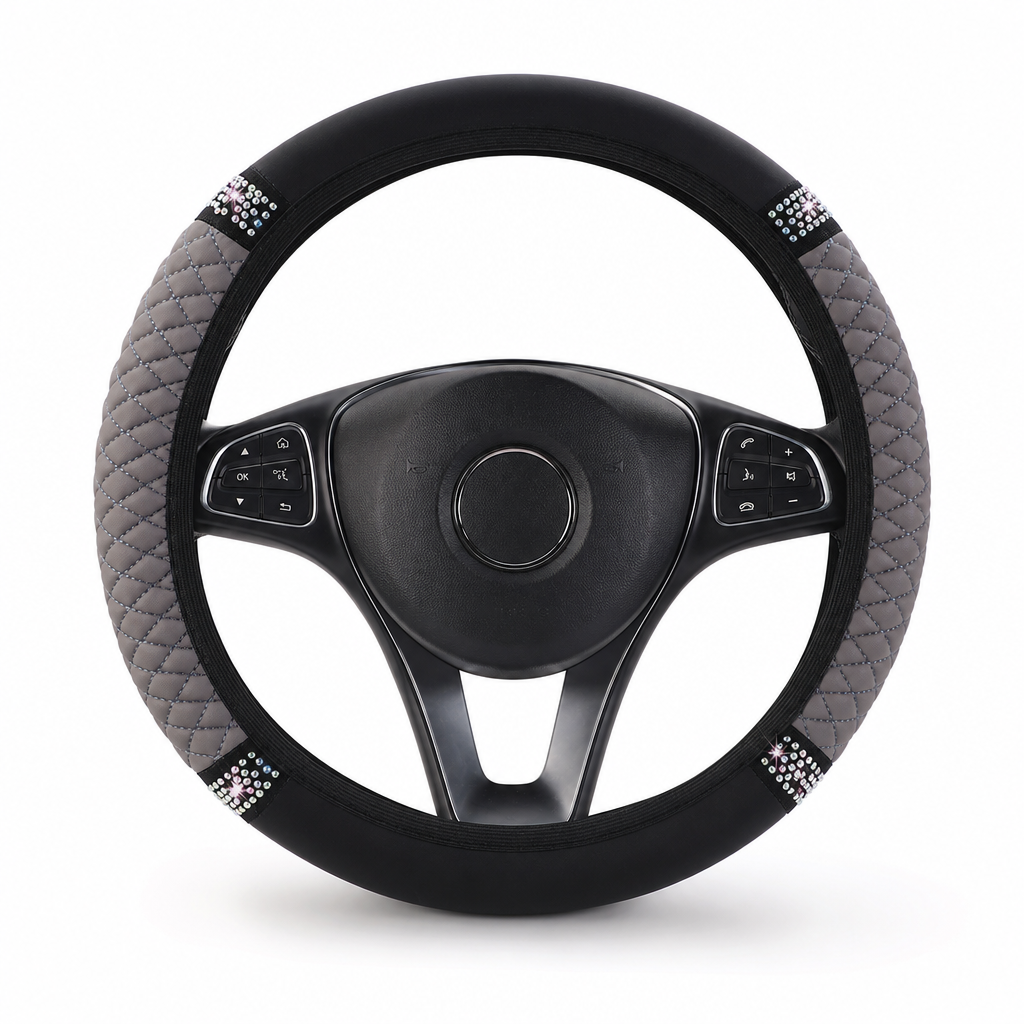 💎Glitter Crystal Steering Wheel Cover | Elastic Leather, Non-Slip, Bling Rhinestone Auto Interior Wheel Protector