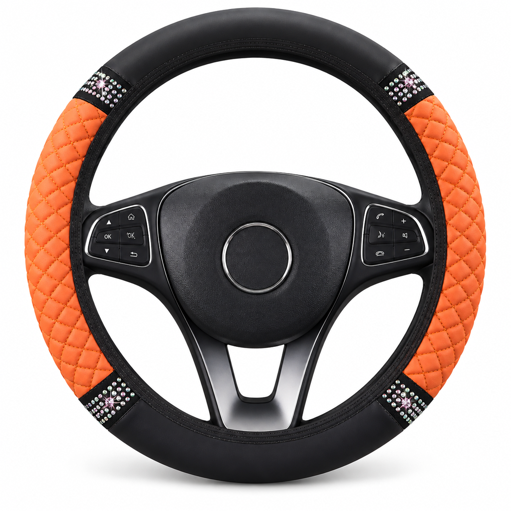 💎Glitter Crystal Steering Wheel Cover | Elastic Leather, Non-Slip, Bling Rhinestone Auto Interior Wheel Protector
