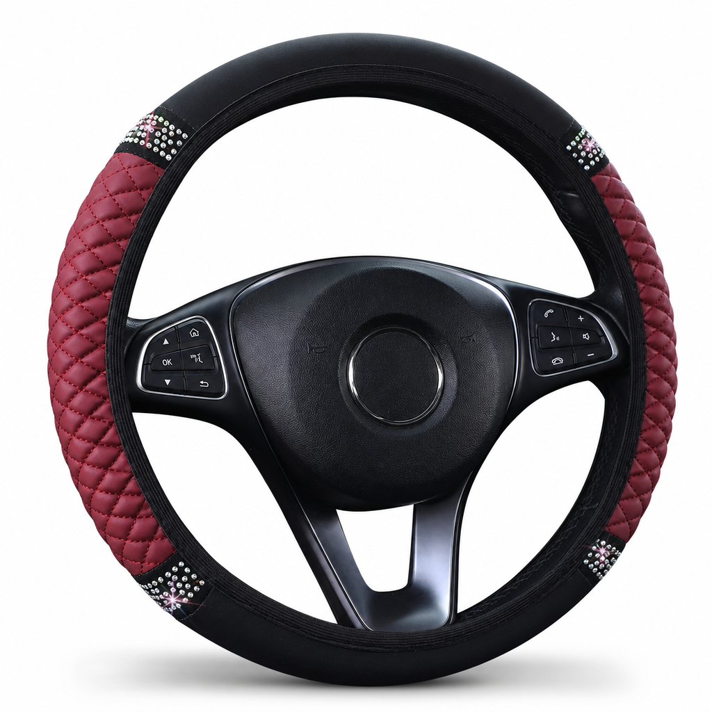 💎Glitter Crystal Steering Wheel Cover | Elastic Leather, Non-Slip, Bling Rhinestone Auto Interior Wheel Protector