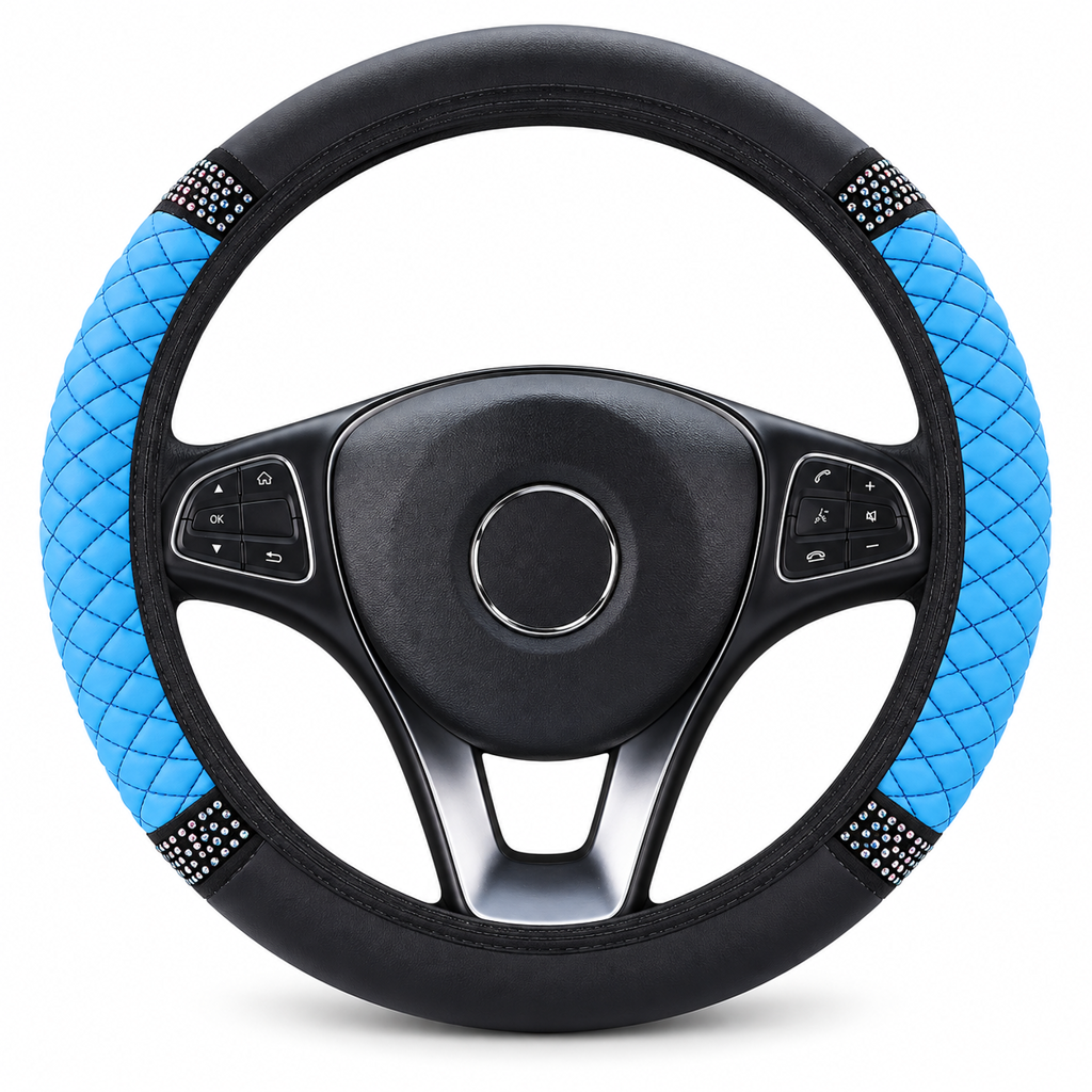 💎Glitter Crystal Steering Wheel Cover | Elastic Leather, Non-Slip, Bling Rhinestone Auto Interior Wheel Protector