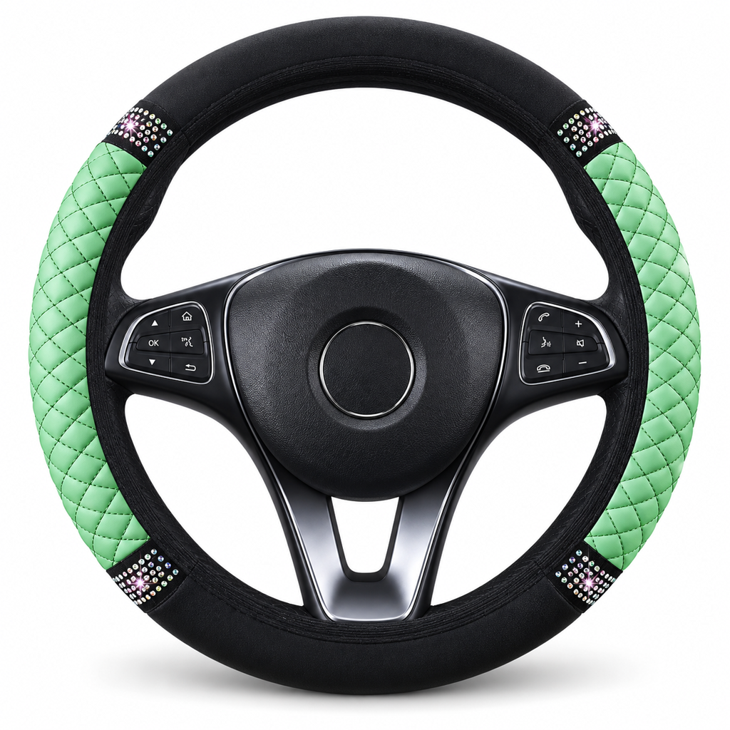 💎Glitter Crystal Steering Wheel Cover | Elastic Leather, Non-Slip, Bling Rhinestone Auto Interior Wheel Protector