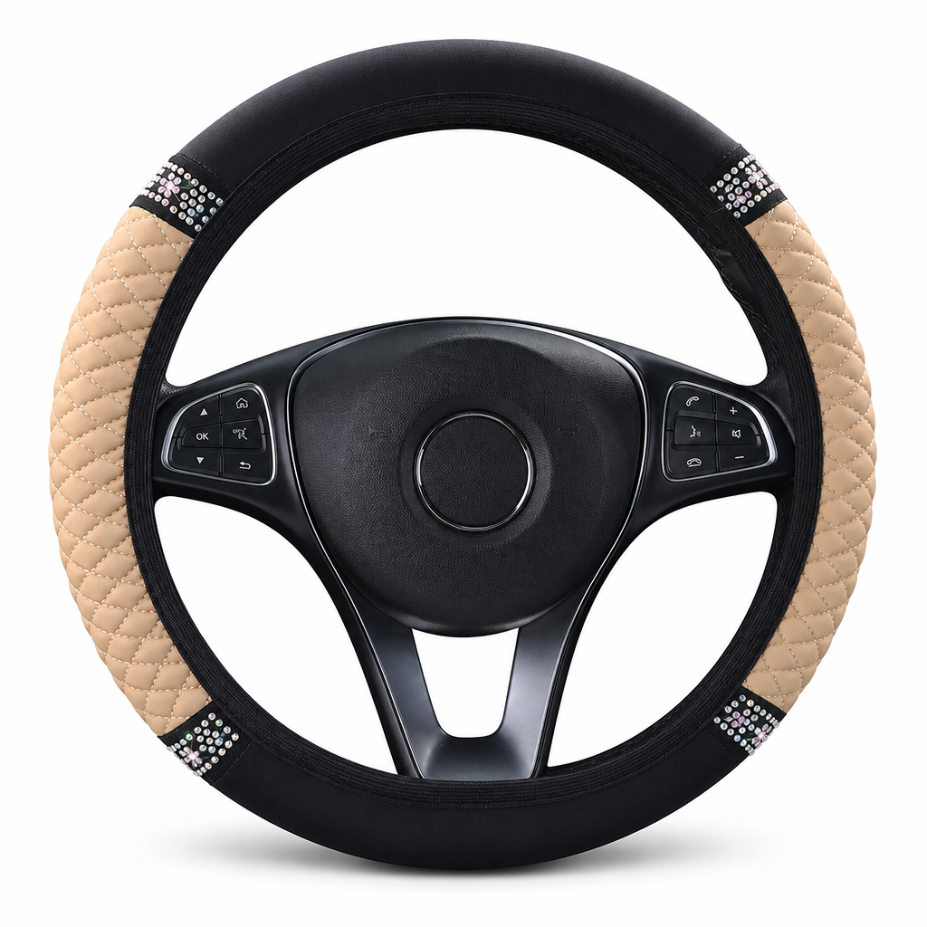 💎Glitter Crystal Steering Wheel Cover | Elastic Leather, Non-Slip, Bling Rhinestone Auto Interior Wheel Protector