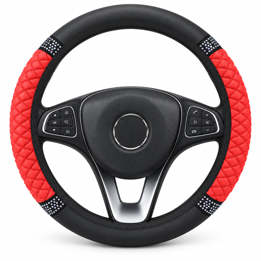 💎Glitter Crystal Steering Wheel Cover | Elastic Leather, Non-Slip, Bling Rhinestone Auto Interior Wheel Protector