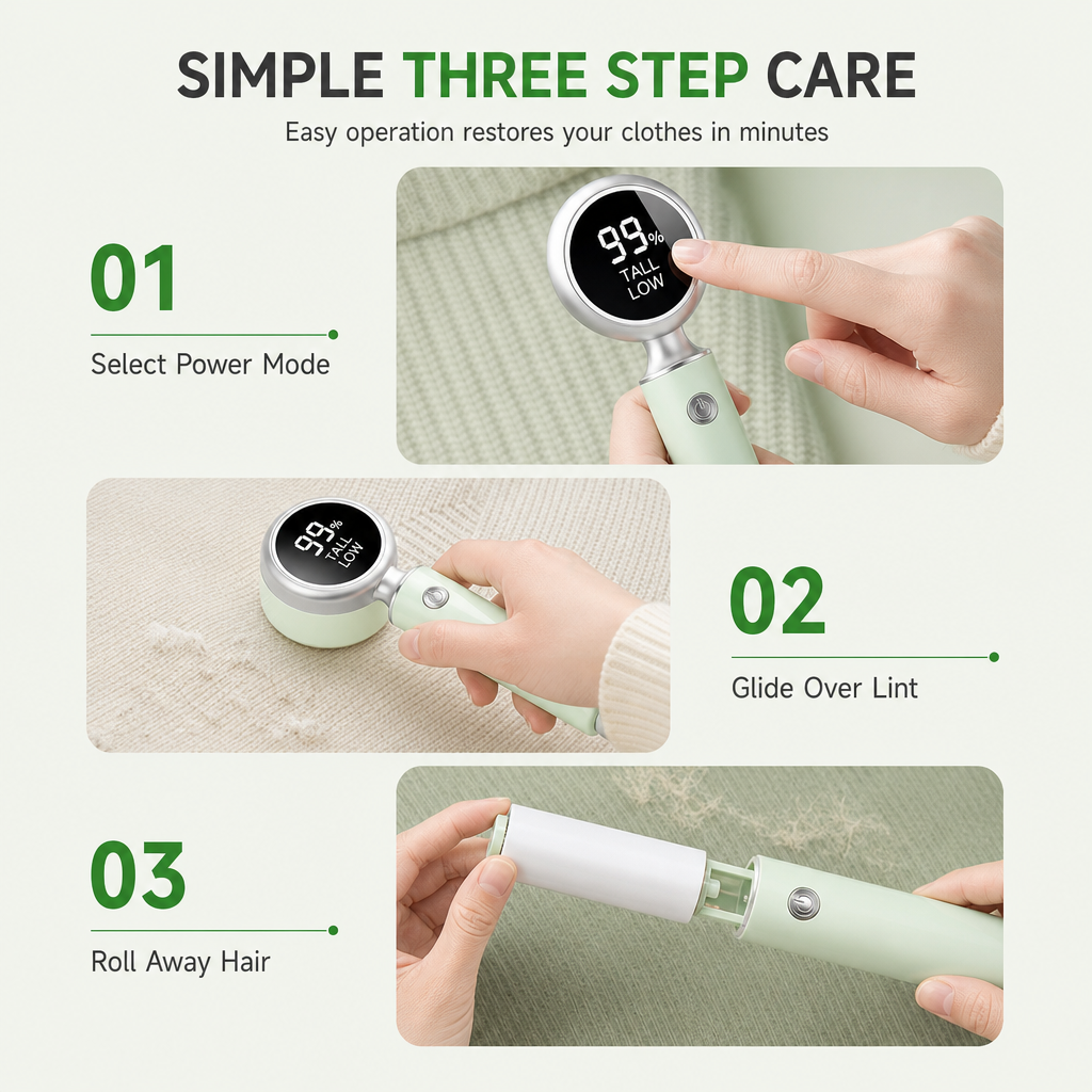 ✨ Rechargeable Fabric Shaver & Lint Remover – Smart LED Display, 2 Speeds, Type-C Charging, 800mAh Battery