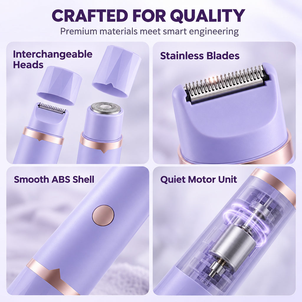 Portable Electric Hair Remover – Dual Head Body & Bikini Trimmer, Gentle Mesh Blades, Safety Guards for Sensitive Skin, Painless Smooth Hair Removal