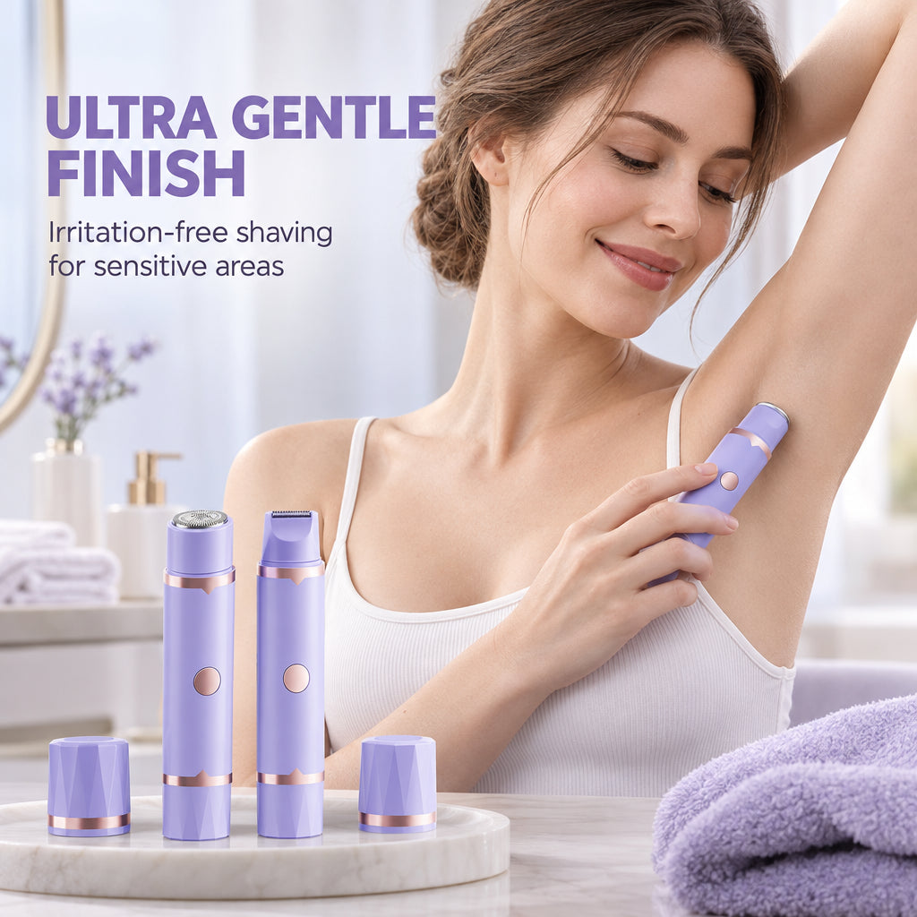 Portable Electric Hair Remover – Dual Head Body & Bikini Trimmer, Gentle Mesh Blades, Safety Guards for Sensitive Skin, Painless Smooth Hair Removal