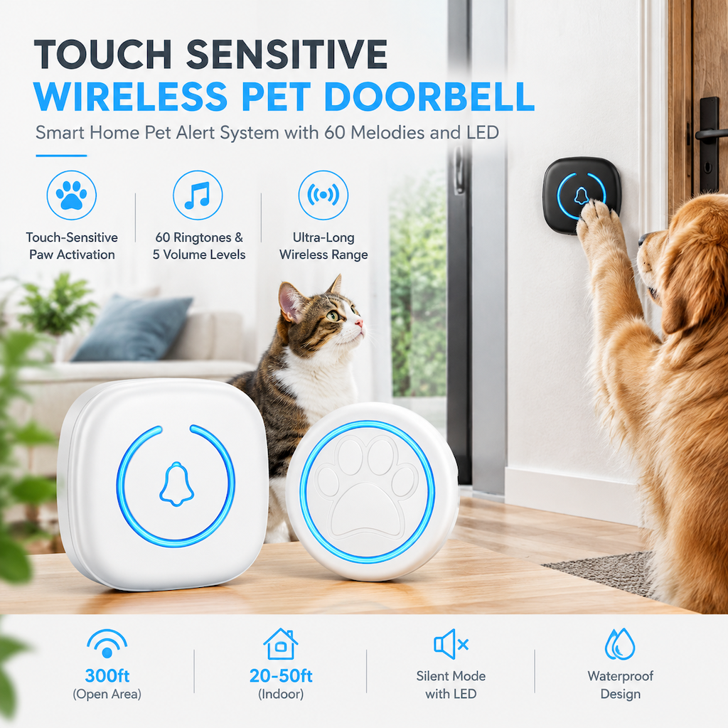 Wireless Touch Sensor Dog Doorbell, Touch Activated Potty Training Bell for Pets