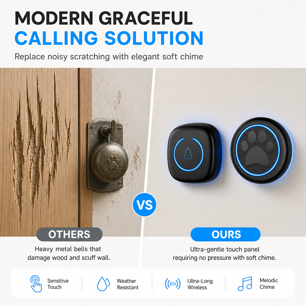 Wireless Touch Sensor Dog Doorbell, Touch Activated Potty Training Bell for Pets